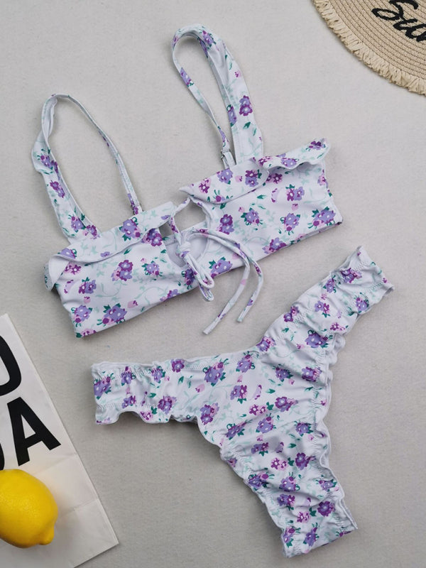 Women's new multi-color printed small fresh swimsuit lace split swimsuit bikini