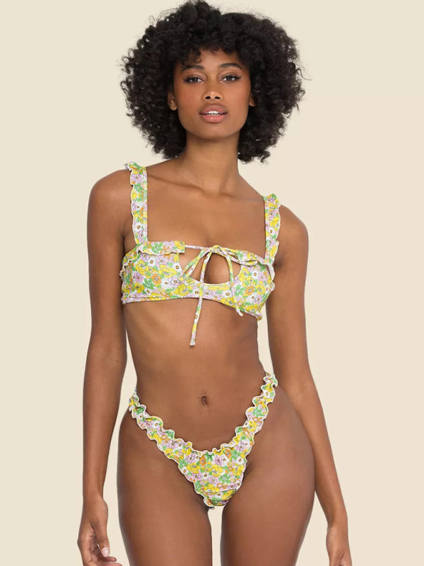 Women's new multi-color printed small fresh swimsuit lace split swimsuit bikini