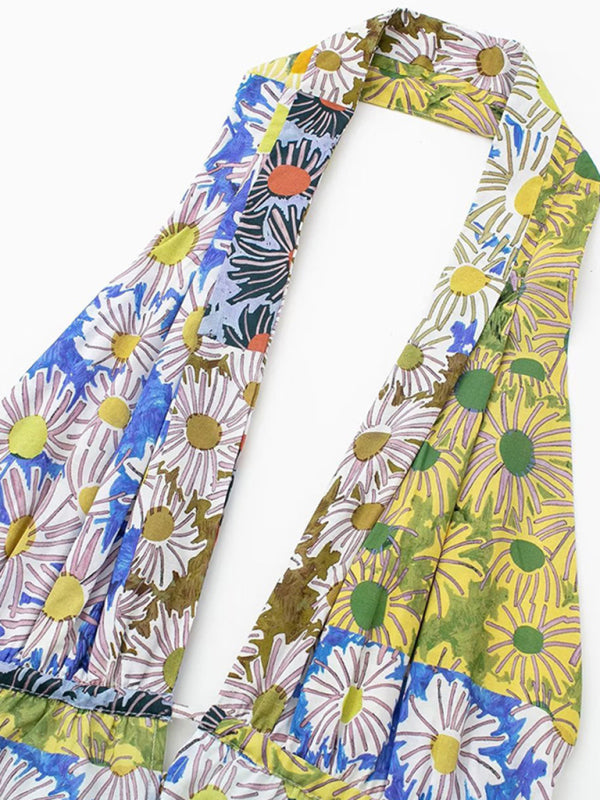 New fashionable V-neck suspender sexy printed halter neck short dress