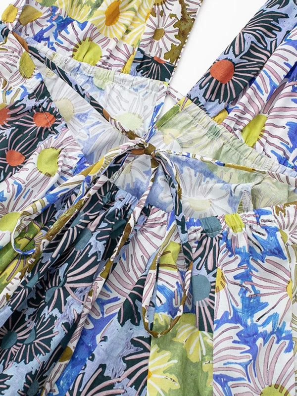 New fashionable V-neck suspender sexy printed halter neck short dress