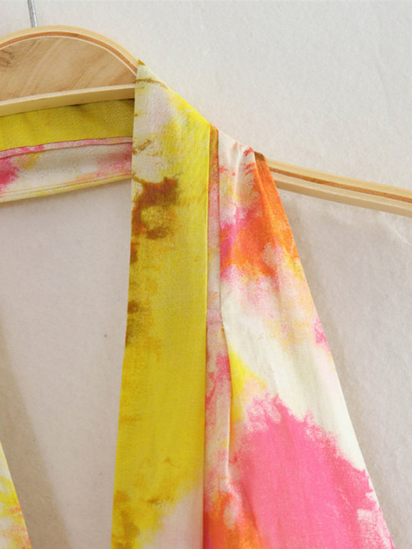 New fashionable V-neck suspender sexy printed halter neck short dress