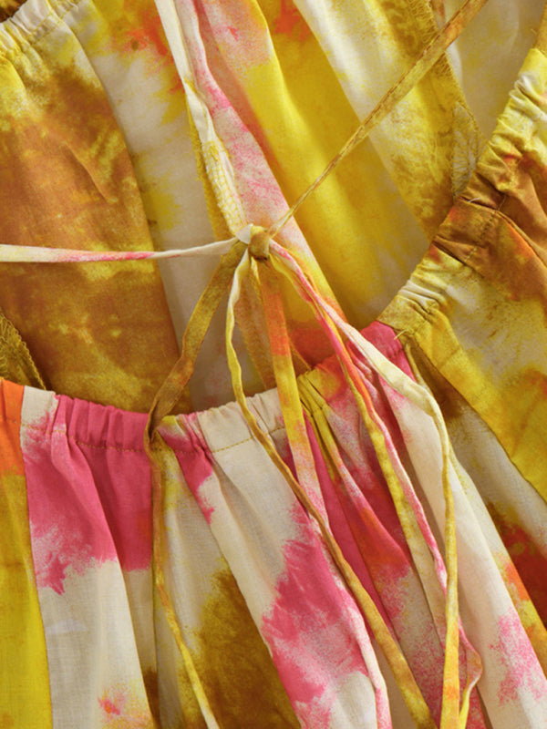 New fashionable V-neck suspender sexy printed halter neck short dress