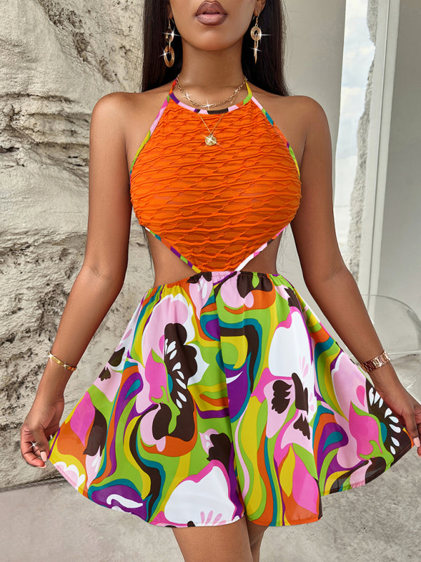 Summer Hollow Bright Color Halter Jumpsuit