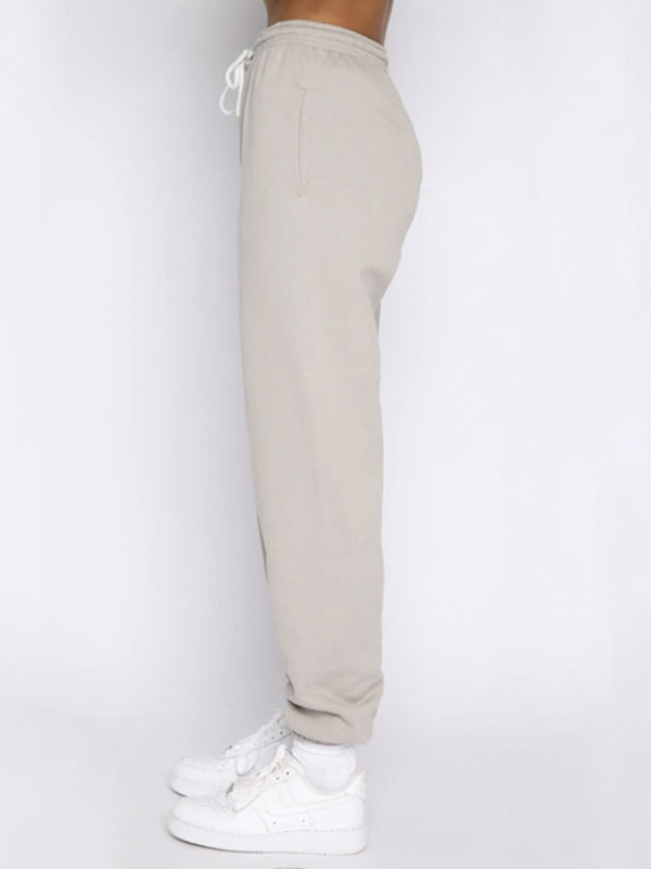 Women's new solid color stand-up collar zipper pullover long-sleeved sweatshirt and trousers suit