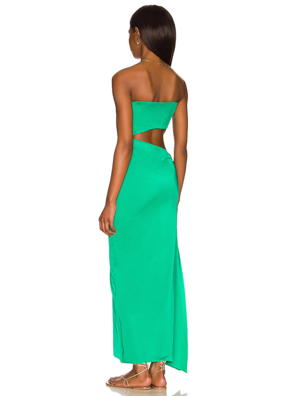 Backless hollow strapless long dress with hip covering