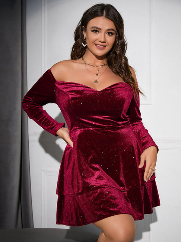 Plus size deep V waist dress sexy velvet ball gown dress