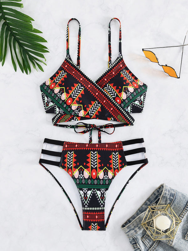 Feminine western style printed stretch elastic two piece bikini