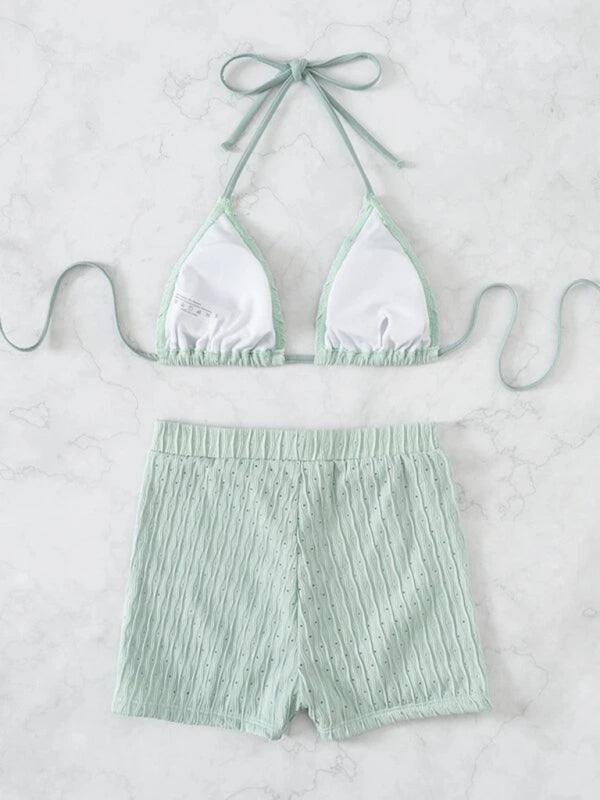 Feminine lace-up textured two-piece bikini