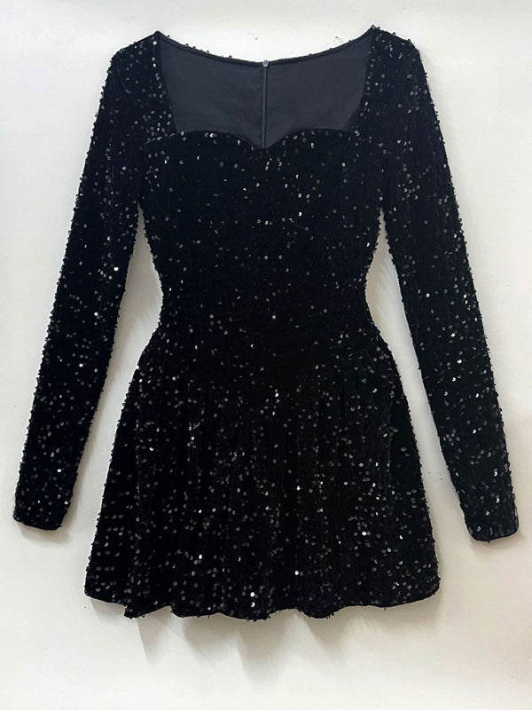 Women's new fashion sexy sequined long-sleeved dress