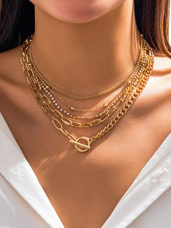 Women's new style personalized simple geometric OT buckle round bead multi-layer bracelet necklace