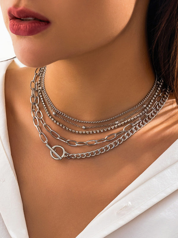 Women's new style personalized simple geometric OT buckle round bead multi-layer bracelet necklace