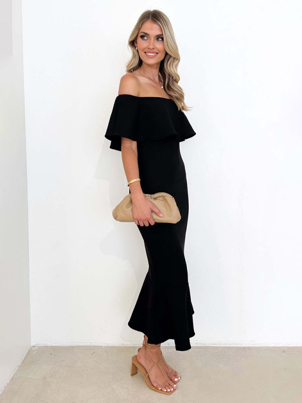 Women's one-shoulder slim and elegant fishtail dress