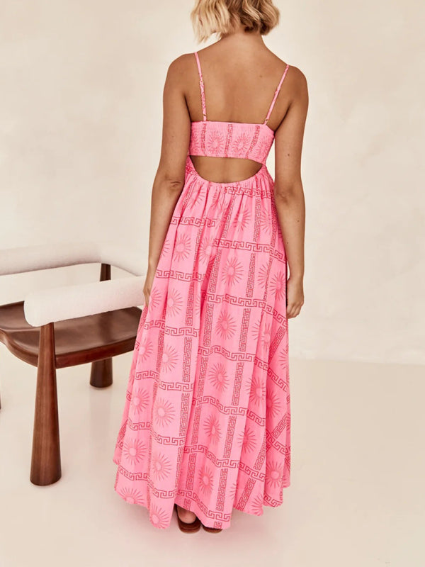 Women's fashion printed personalized back hollow suspender dress