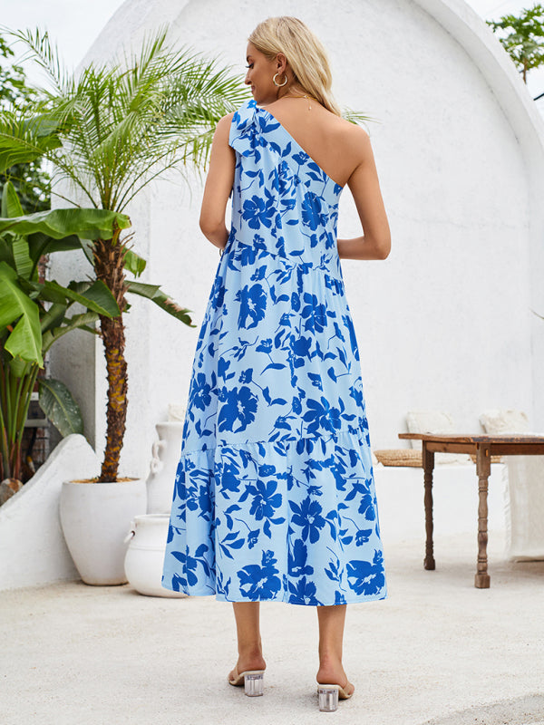 Women's off-shoulder strappy printed waist dress