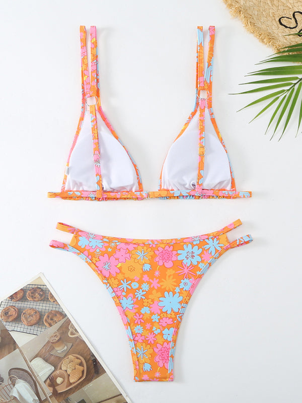 Women's New Bikini Floral Print Double Strap Swimsuit