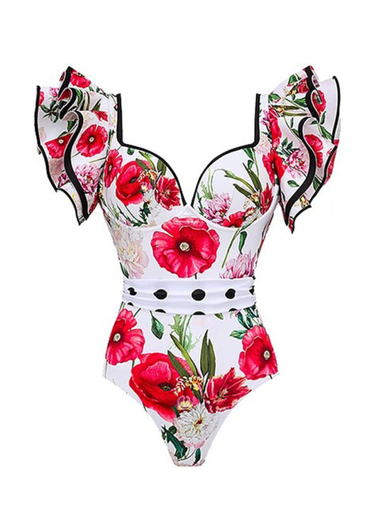 Nova tendência da moda sexy floral estampado maiô de uma peça, saia (peça única) 