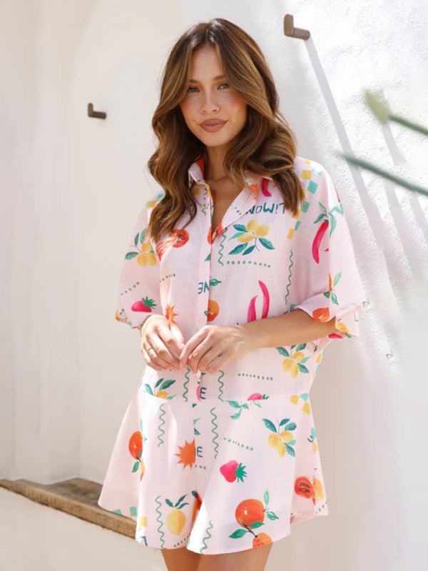 New casual simple printed wide-leg casual short jumpsuit