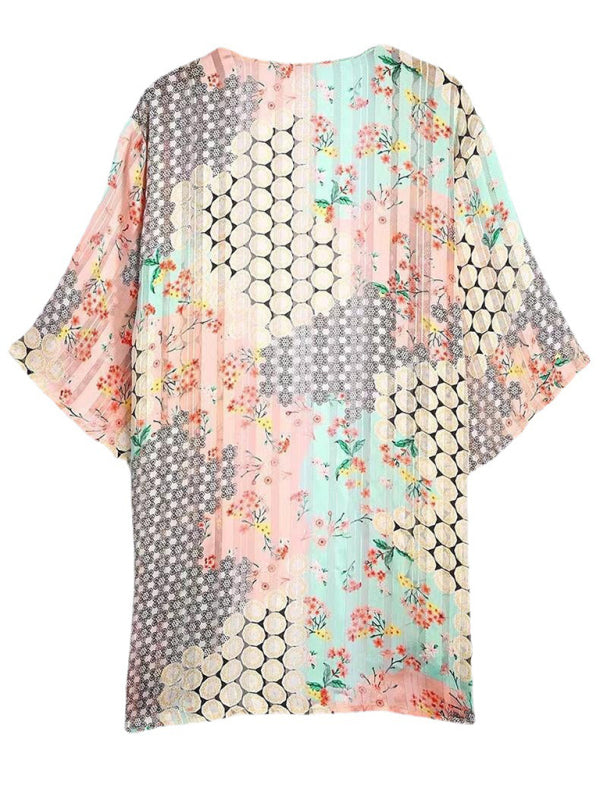 Floral cardigan short-sleeved chiffon sun protection clothing