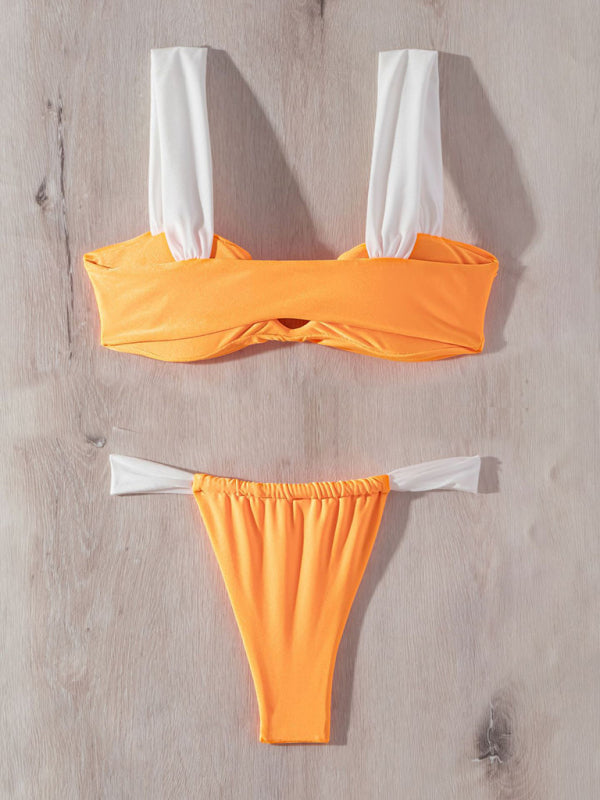 New bikini sexy solid color push up V pleated swimsuit