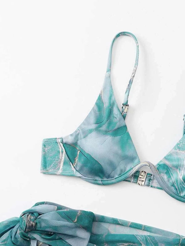 New marble tie-dye three-piece bikini set