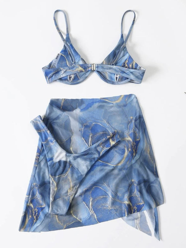 New marble tie-dye three-piece bikini set