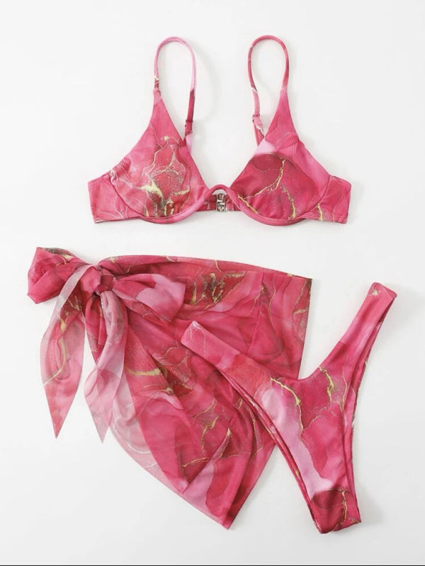 New marble tie-dye three-piece bikini set