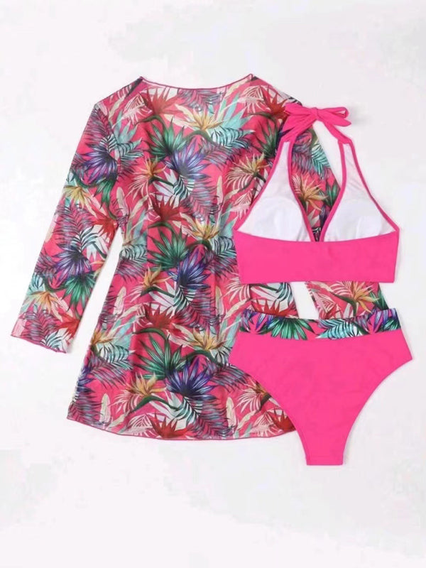 New sexy bikini push-up split printed mesh three-piece set