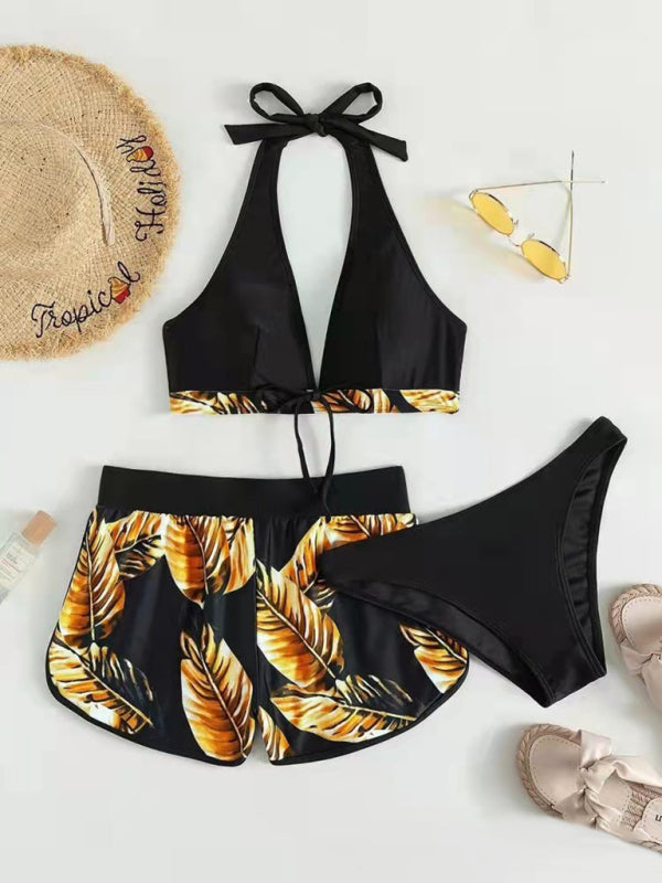 New fashionable multi-color printed sexy bikini three-piece set