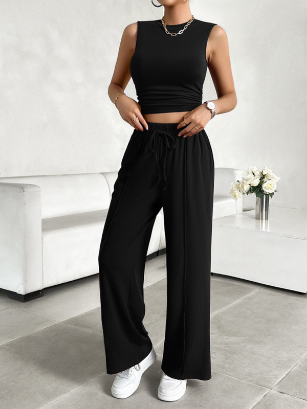 New casual round neck sleeveless top and trousers two-piece suit