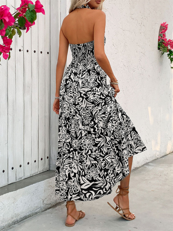 Ladies new comfortable halterneck sleeveless high waist long dress