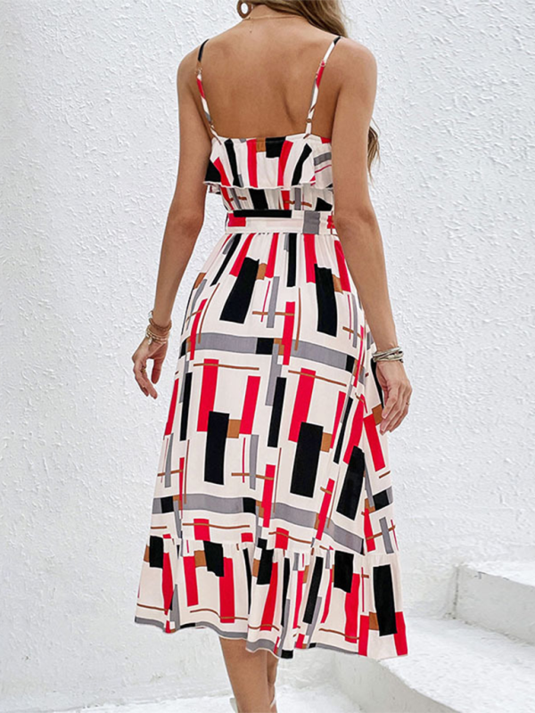 New resort style striped print lace-up dress