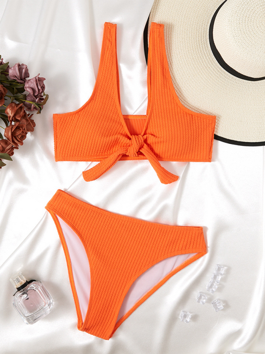 Women's Swimwear Pierced Solid Color Hollow Bikinis