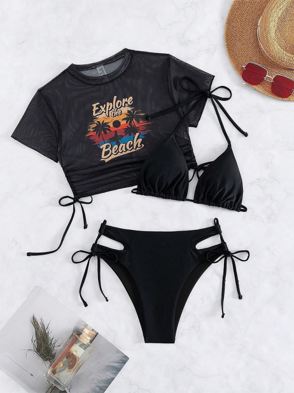 Sexy bikini three piece swimsuit beach tether bikini