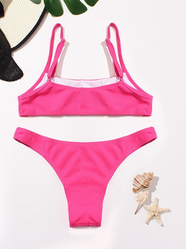 Solid color sexy two-piece swimsuit fluorescent solid color bikini