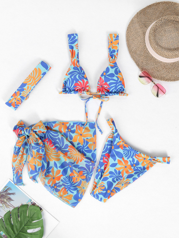 New two-piece swimsuit four-piece sexy backless printed bikini