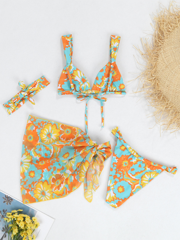 New two-piece swimsuit four-piece sexy backless printed bikini