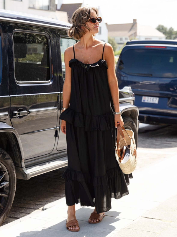 New holiday style ruffled long dress with long swing and elegant beach dress