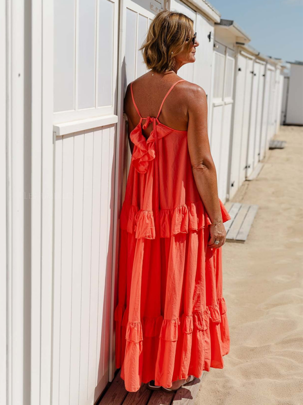 New holiday style ruffled long dress with long swing and elegant beach dress