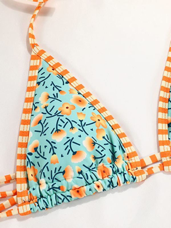 New contrast color print strappy sexy bikini