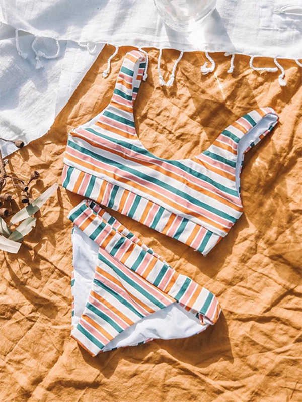 New women's striped high waist two-piece swimsuit