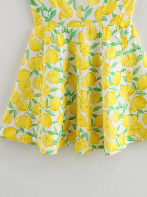 New Fashion Lemon Print Suspender Dress