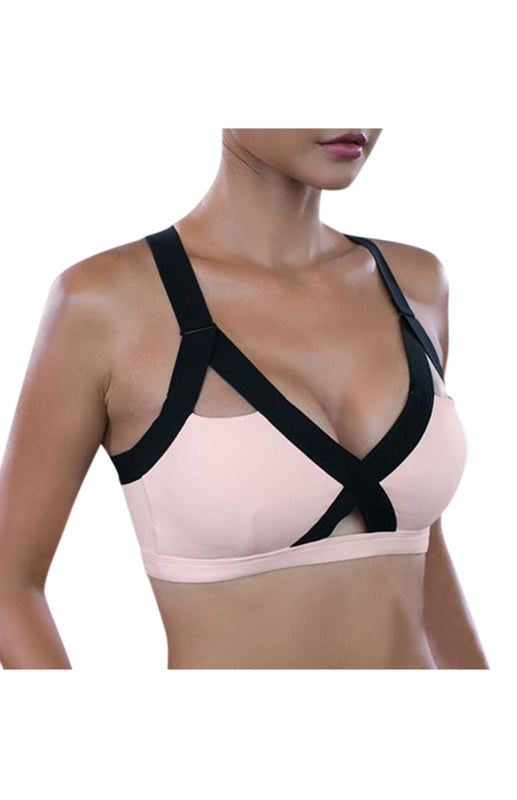 Color Contrast Sexy Cross Elastic Sports Bra